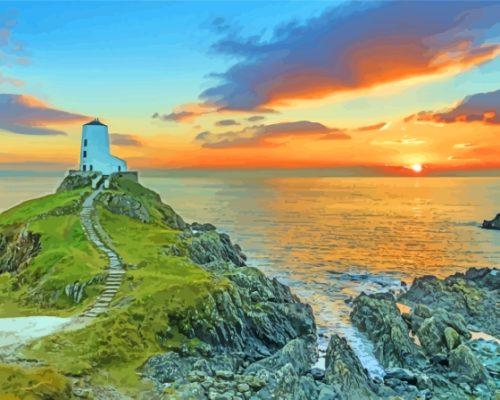 Anglesey Llanddwyn Lighthouse At Sunset Paint By Numbers