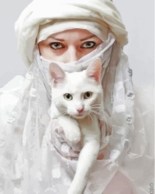 Arab Lady With White Cat Paint By Numbers