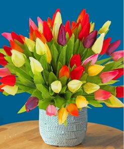 Basket Of Colorful Tulips Vase Paint By Numbers