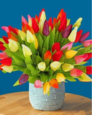 Basket Of Colorful Tulips Vase Paint By Numbers