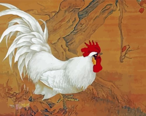 Big White Rooster Bird Paint By Numbers