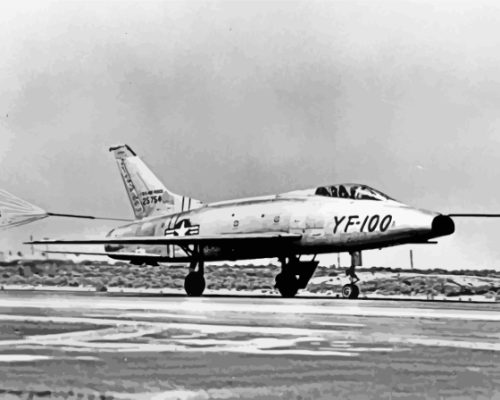 Black And White F100 Super Sabre Paint By Numbers