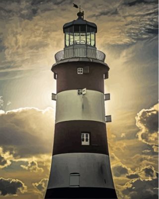 Black And White Smeaton's Tower At Sunset Paint By Numbers