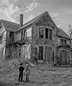 Black And White Kids In Haunted Property Paint By Numbers