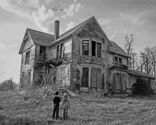 Black And White Kids In Haunted Property Paint By Numbers