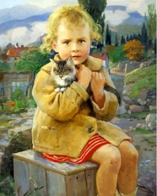 Blonde Child And Kitten Paint By Numbers