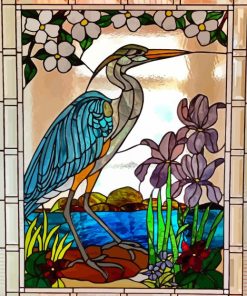 Blue Heron Lake Scene Stained Glass Window Paint By Numbers