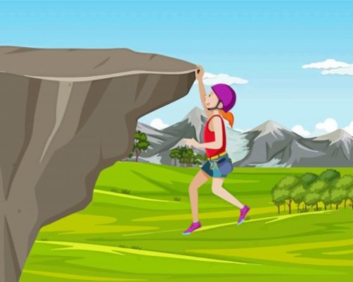 Cartoon Girl Climbing Mountain Paint By Numbers