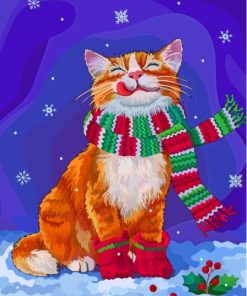 Christmas Cat With Scarf Paint By Numbers