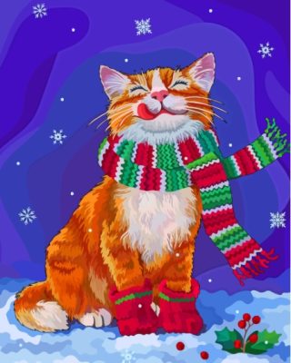 Christmas Cat With Scarf Paint By Numbers