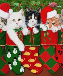 Christmas Cats In Stockings Paint By Numbers