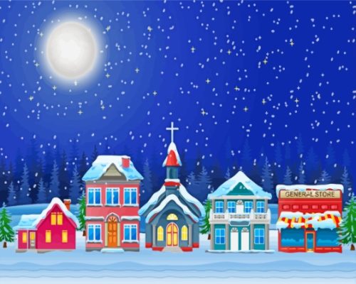 Christmas Snow Night Town Paint By Numbers