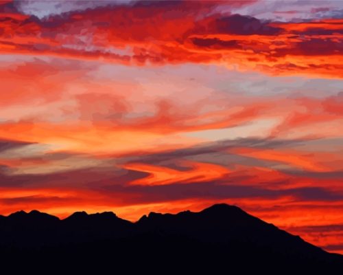 Cloudy Red Landscape Paint By Numbers