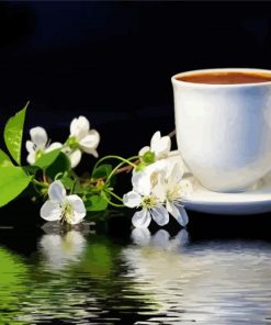 Coffee Cup And White Flower Paint By Numbers