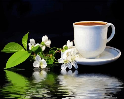 Coffee Cup And White Flower Paint By Numbers