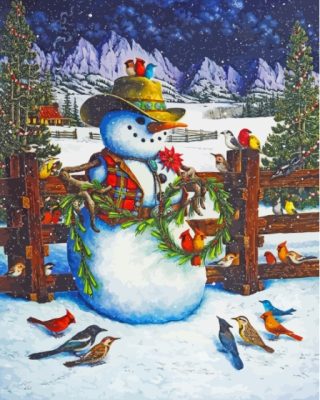 Cowboy Snowman With Birds Paint By Numbers