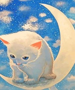 White Cat On The Moon Paint By Numbers