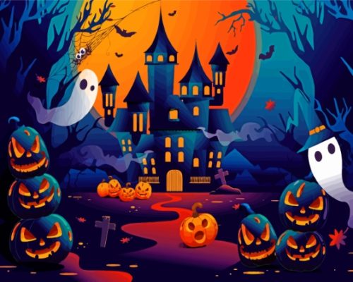 Illustration Halloween Castle Paint By Numbers