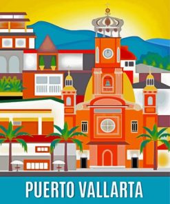 Illustration Puerto Vallarta Poster Paint By Numbers