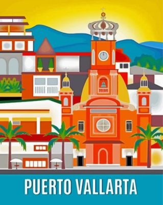 Illustration Puerto Vallarta Poster Paint By Numbers