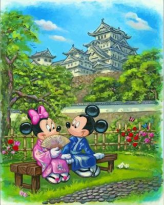 Mickey And Minnie In Japanese Garden Paint By Numbers