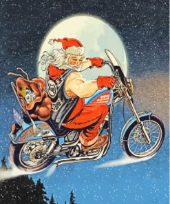 Moonlight Santa With Motorcycle Paint By Numbers