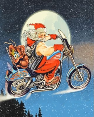 Moonlight Santa With Motorcycle Paint By Numbers