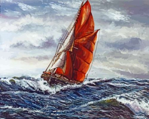 Ocean Waves Thames Sailing Barge Paint By Numbers