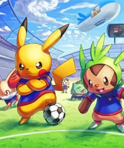 Pikachu Playing Football With Friends Paint By Numbers