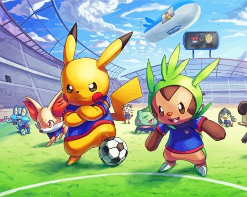 Pikachu Playing Football With Friends Paint By Numbers