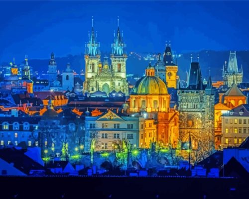 Prague Buildings By Night Paint By Numbers