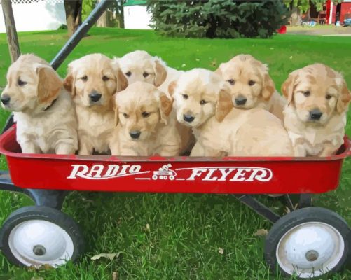 Puppies In Wagon Paint By Numbers