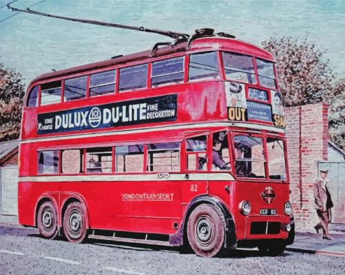 Red Vintage Trolleybus Paint By Numbers