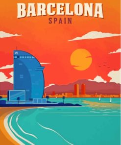 Spain Barcelona Beach Poster Paint By Numbers