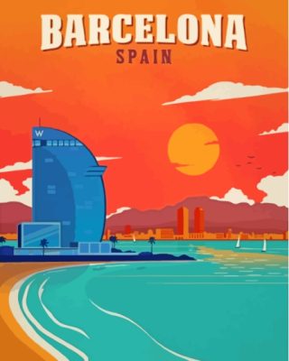 Spain Barcelona Beach Poster Paint By Numbers