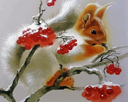 Squirrel Eating Snowy Rowan Paint By Numbers