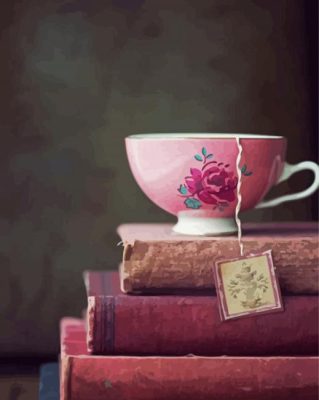 Vintage Books With Tea Cup Paint By Numbers