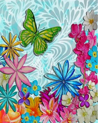 Whimsical Butterfly And Flowers Paint By Numbers