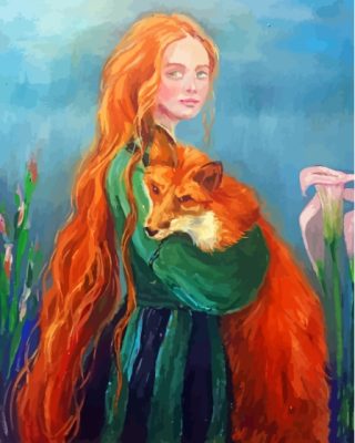 Abstract Orange Girl With Fox Paint By Numbers