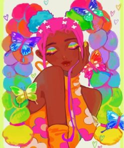 Aesthetic Colorful Girl And Butterflies Paint By Numbers