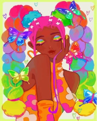 Aesthetic Colorful Girl And Butterflies Paint By Numbers