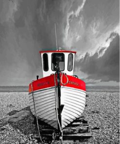 Aesthetic Black And White Red Boat Paint By Numbers