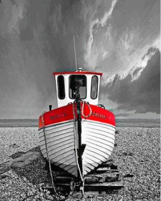 Aesthetic Black And White Red Boat Paint By Numbers