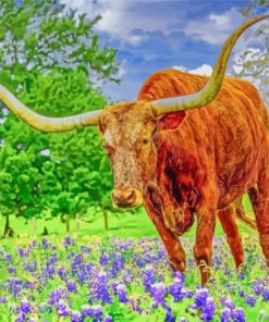 Aesthetic Bluebonnets And Longhorn Animal Paint By Numbers