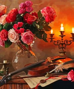 Aesthetic Still Life With Roses And Violin Paint By Numbers