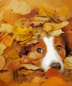 Brown Border Collie In Autumn Leaves Paint By Numbers