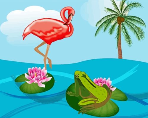 Flamingo And Frog Paint By Numbers