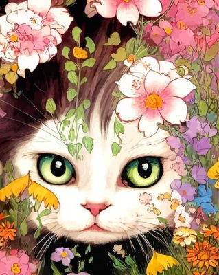 Floral Cat Paint By Numbers