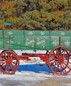 Green Old Wagon In The Snow Paint By Numbers