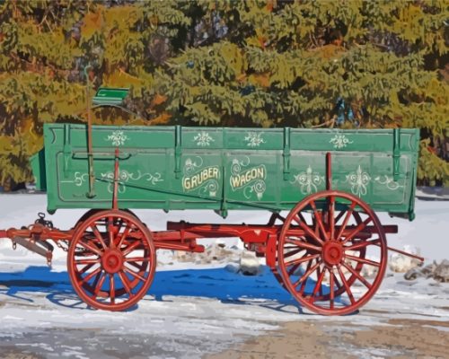 Green Old Wagon In The Snow Paint By Numbers